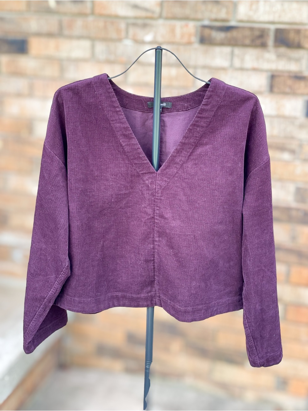 Madewell XL Plum Purple Textured Cotton V Neck Long Sleeve Top